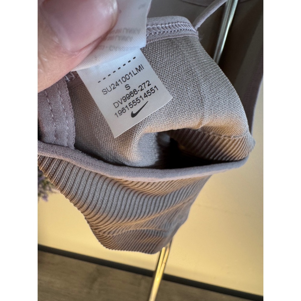 Nike Dri-FIT Seamless Ribbed High Neck Cross Back Crop Top Taupe DV9966-272 S - Picture 3 of 4